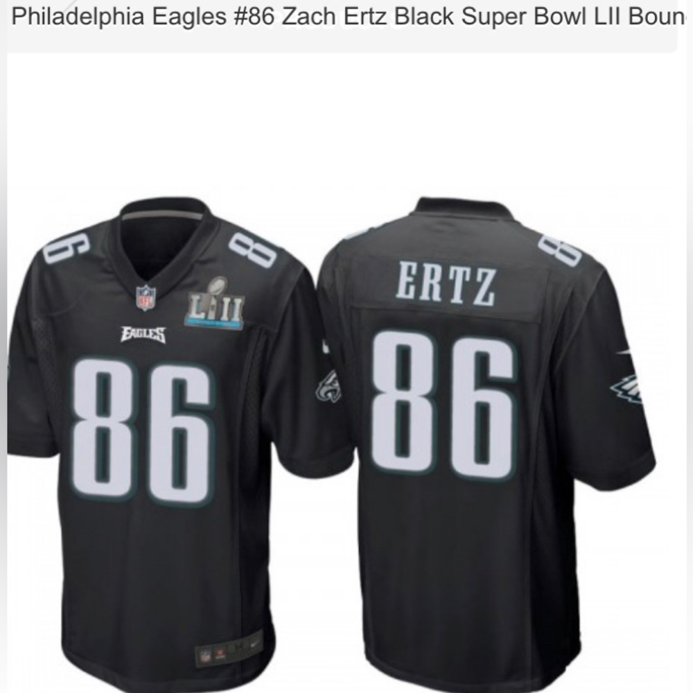 NFL Official Philadelphia Eagles SuperBowl Bound Black Shirt Ertz #86 Size Large